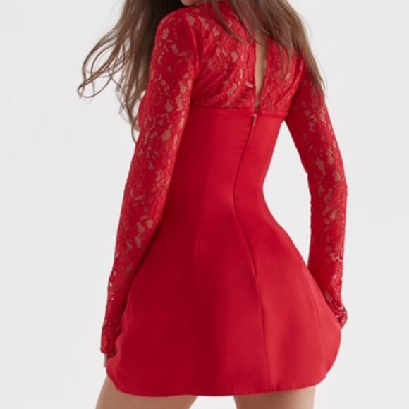 House of CB Jennica Red Rose Satin and Lace Mini Dress - Picture 4 of 9